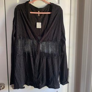 Free People NWT Black with Lace Summer Cardigan